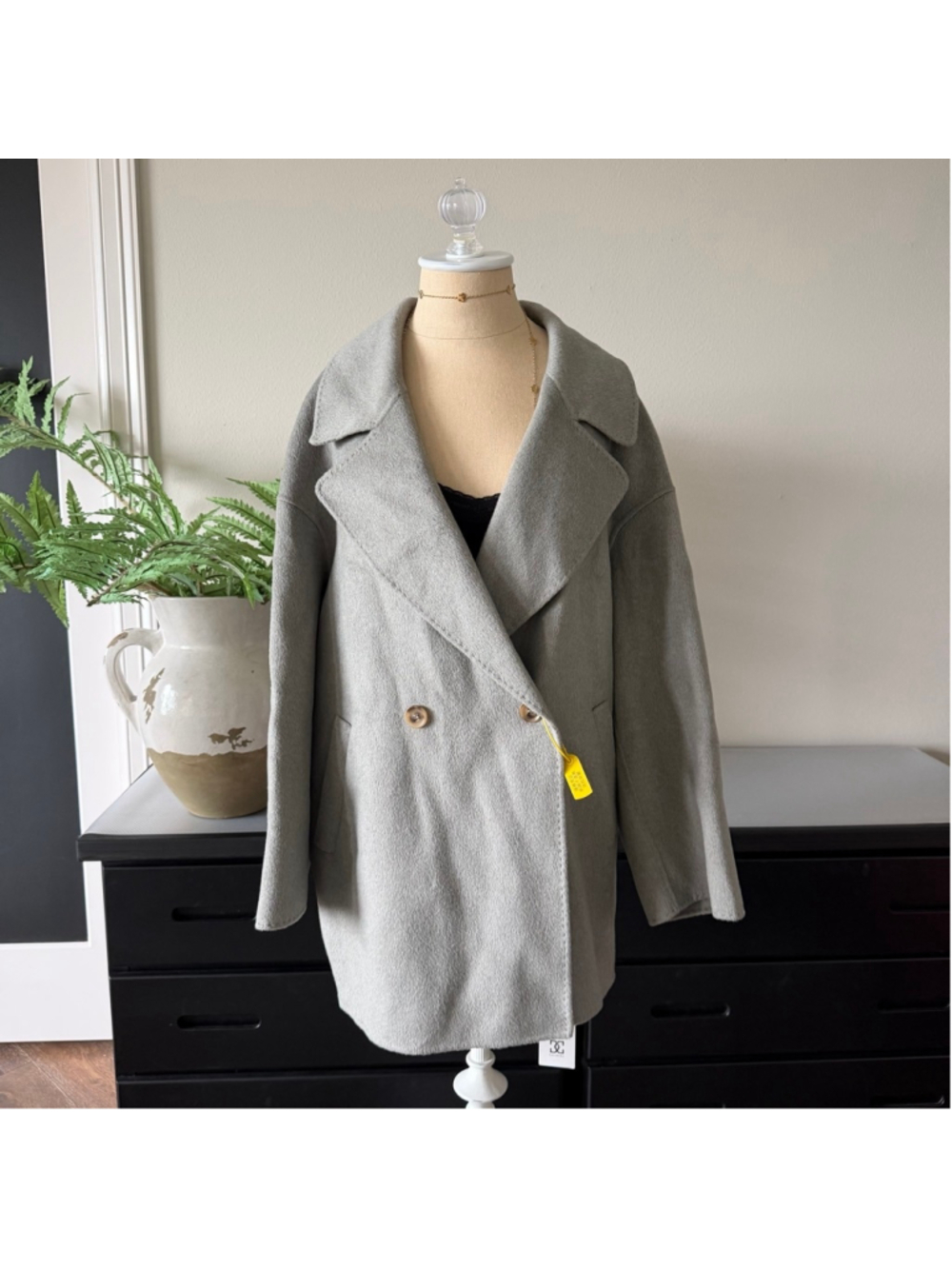 NWT Callidora Grey Double Breasted Wool Blend Coat L Slouchy Oversized